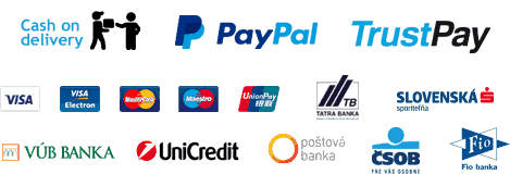 PayPal, TrustPay, Cash On Delivery, Visa, MasterCard, Dinners Club International