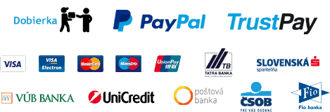 PayPal, TrustPay, Cash On Delivery, Visa, MasterCard, Dinners Club International